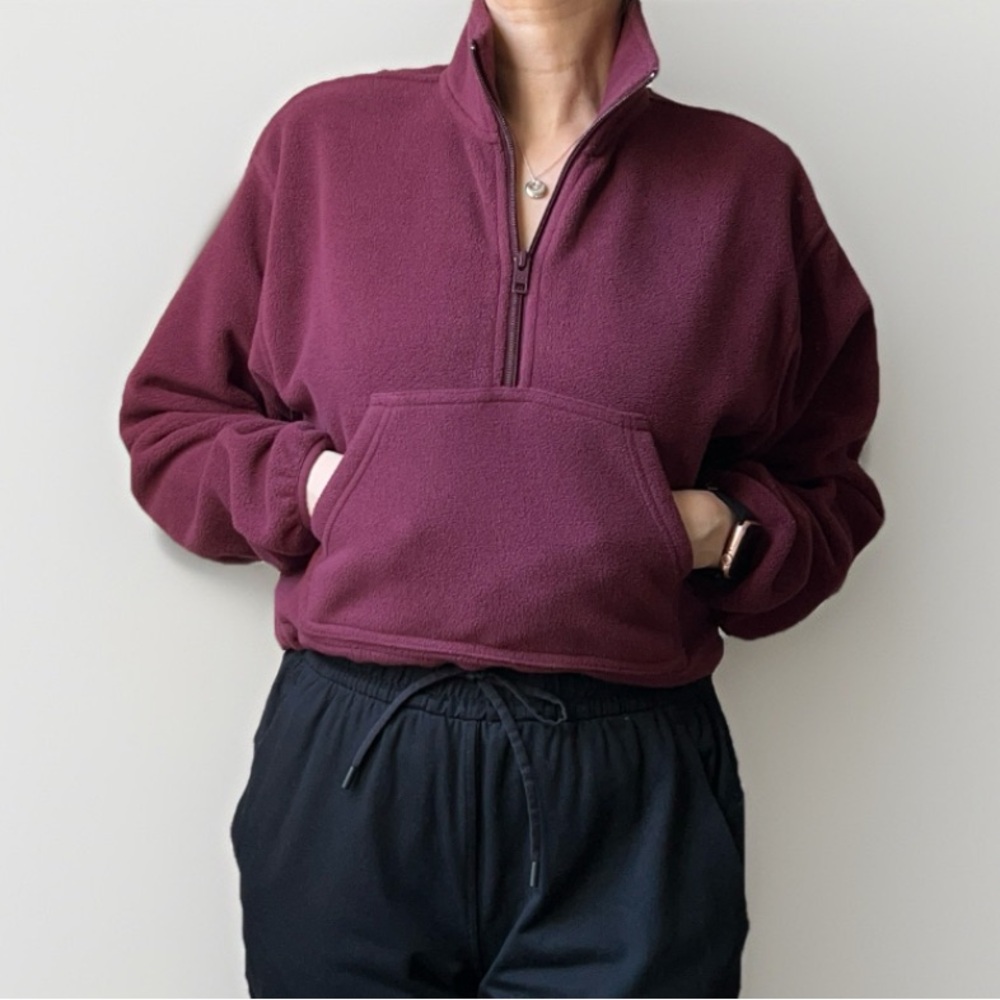 Aritzia TNA Burgundy Plum Quarter-Zip Fleece Pullover Size 2XS - Picture 2 of 14